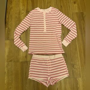 Victoria's Secret Pink & Red Striped Long-Sleeve Pajama Set